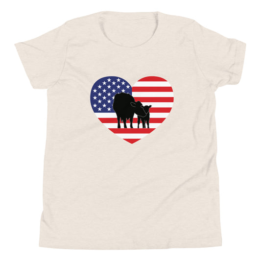 Patriotic Cow and Calf Youth Short Sleeve T-Shirt